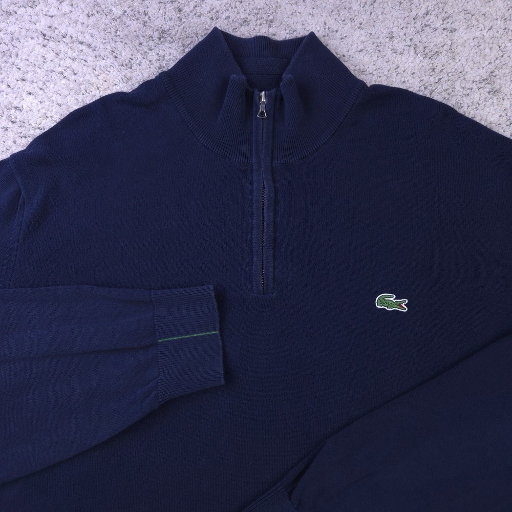 Lacoste Sweater Mens 3XL 8 Pullover Quarter Zip Navy Knit Mock Neck Croc Logo